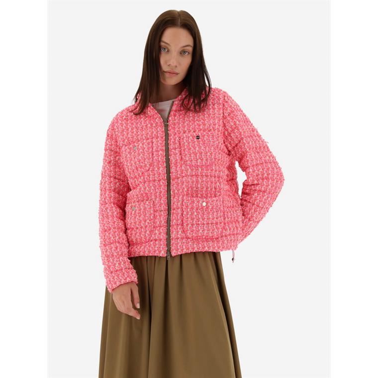 Herno Boucle Jacket, Camel/Neon Pink